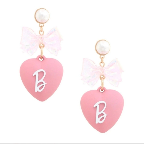 Barbie & Bow Pink Heart Earrings - Picture 1 of 4